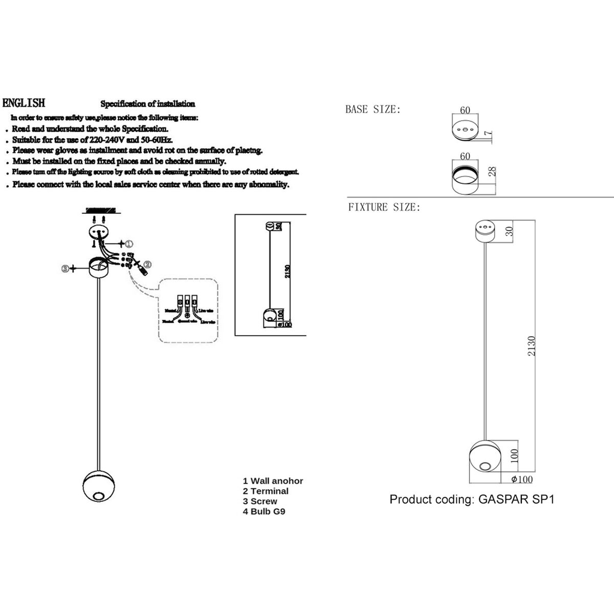 Подвесной светильник Crystal Lux Gaspar SP1 White 1