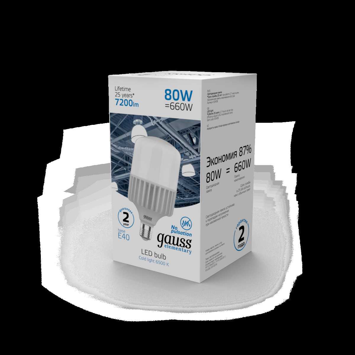 Лампа светодиодная Gauss E40 80W 6500K матовая 63438 2