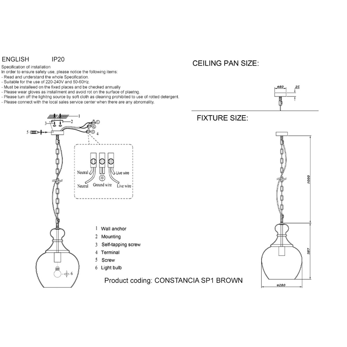 Подвесной светильник Crystal Lux CONSTANCIA SP1 BROWN 1