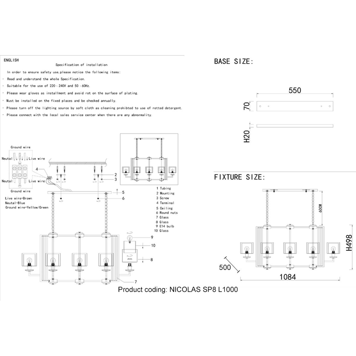 Подвесная люстра Crystal Lux Nicolas SP8 L1000 Gold/White 1