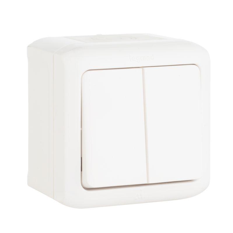 Выключатель двухклавишный Legrand Quteo 10A 250V белый 782302