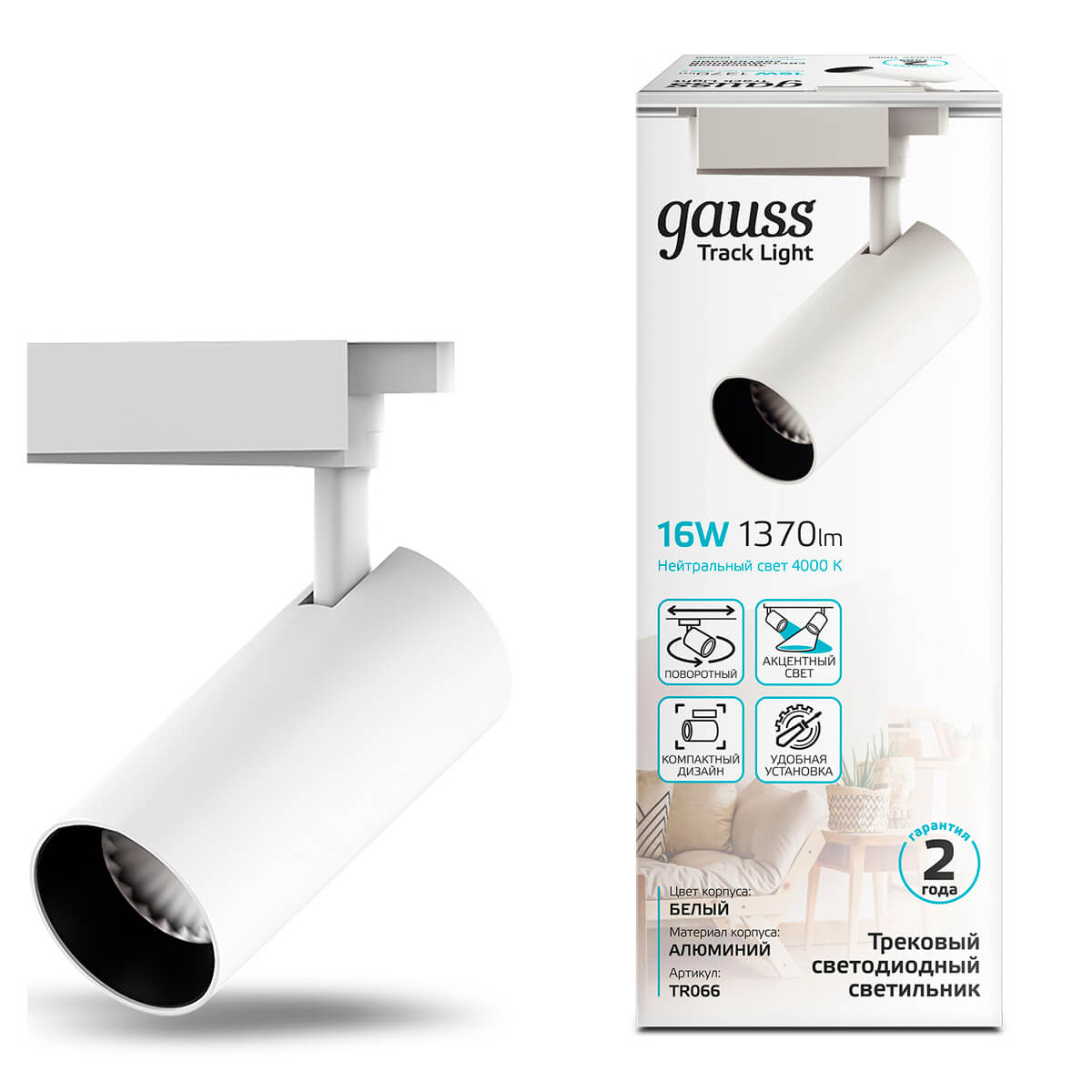 Трековый светодиодный светильник Gauss Track Light Led TR066 4