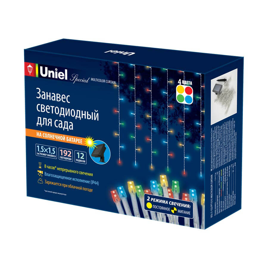 Гирлянда на солнечных батареях Uniel Занавес USL-S-132/PT1515 Multicolor Curtain UL-00006539 3