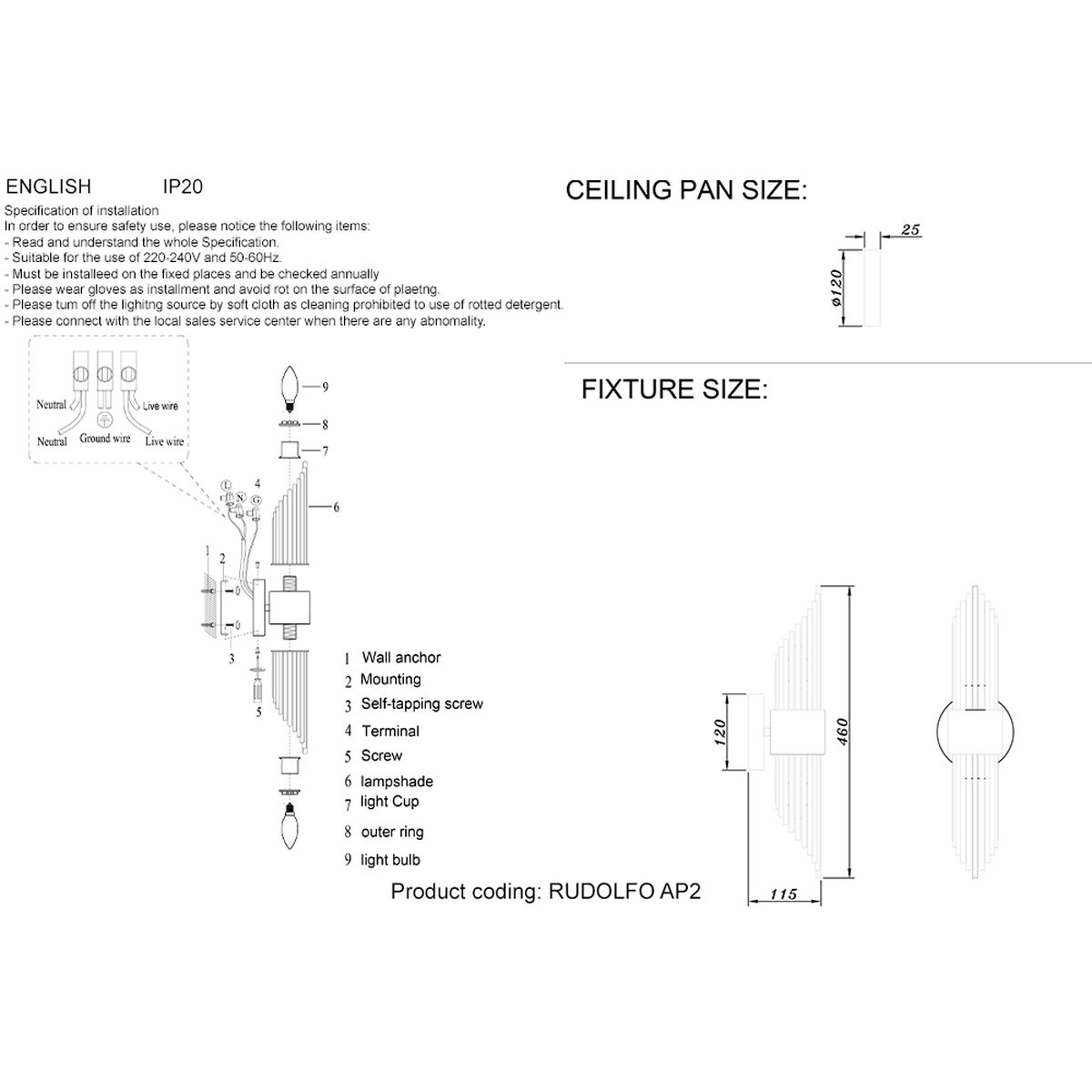 Бра Crystal Lux Rudolfo AP2 Nickel 1
