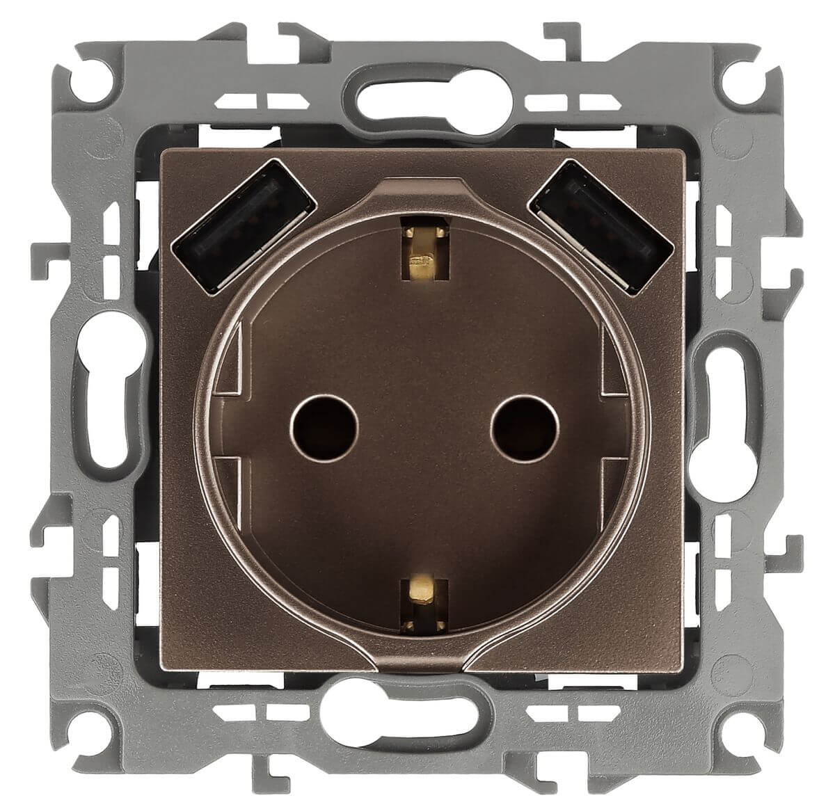 Розетка ЭРА Intro Solo Schuko P+E 16A 250V со шторками 2хUSB бронза 12-4109-13 Б0047847