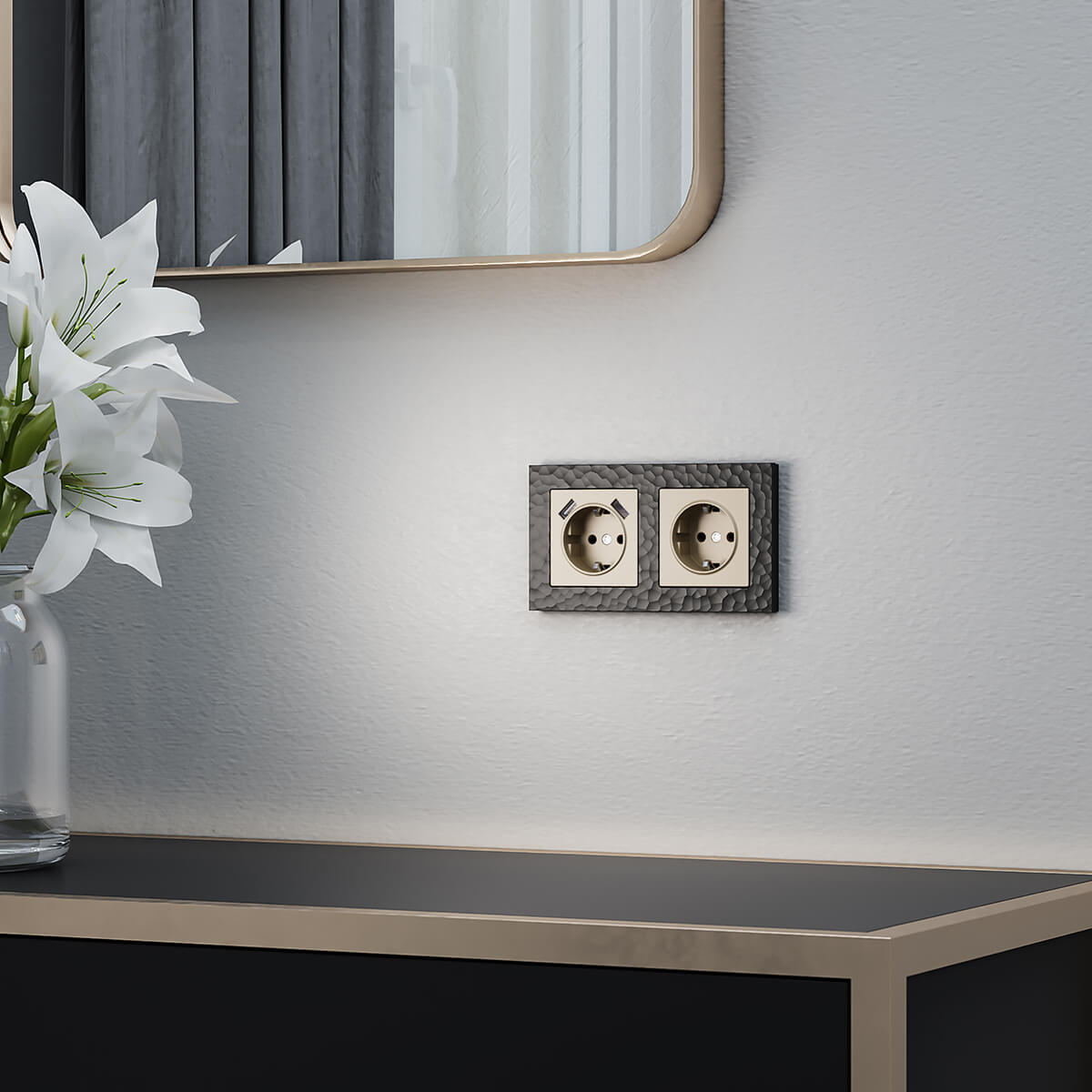 Розетка с заземлением и шторками Werkel шампань W1171111 4690389157387 1