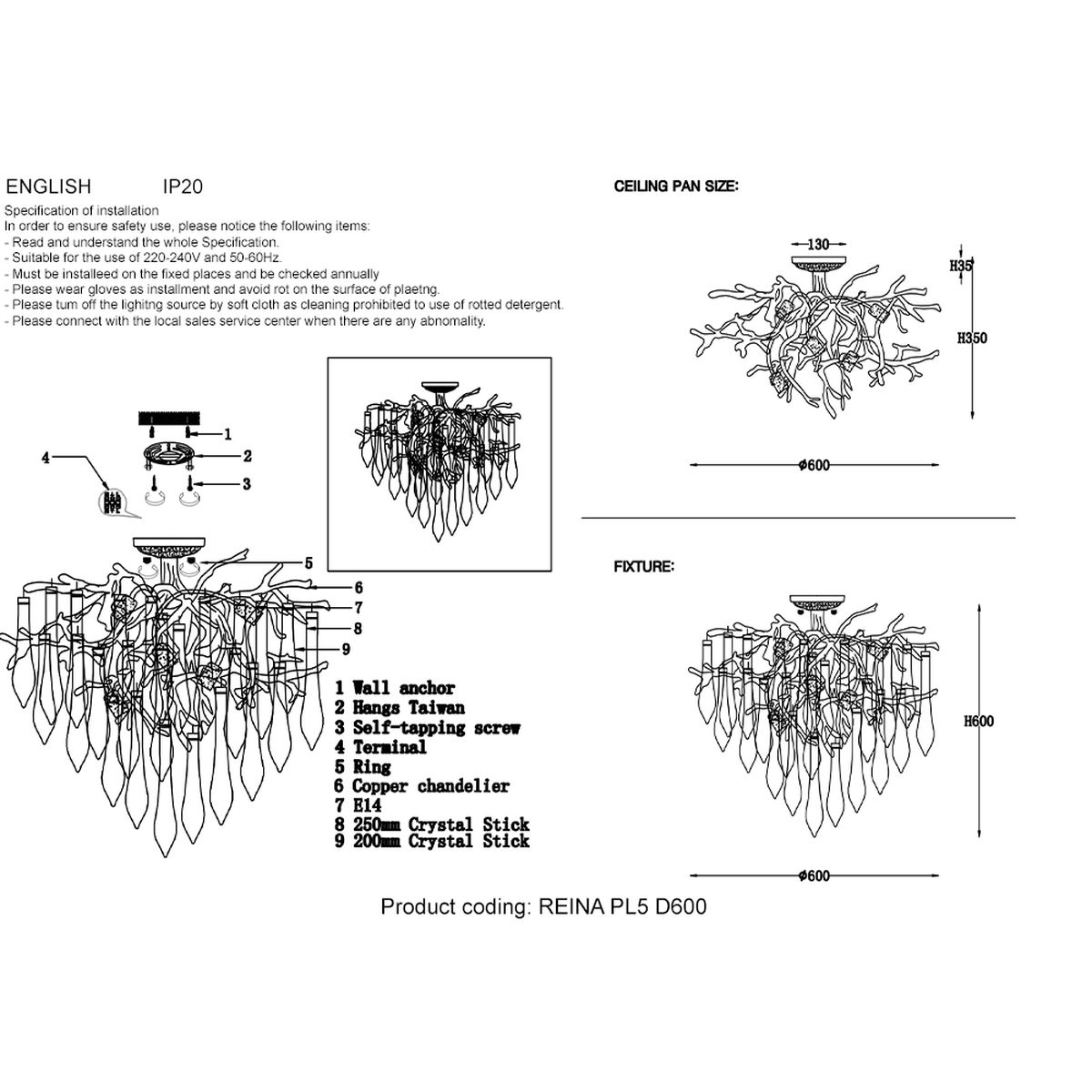 Потолочная люстра Crystal Lux Reina PL5 D600 Gold Pearl 1