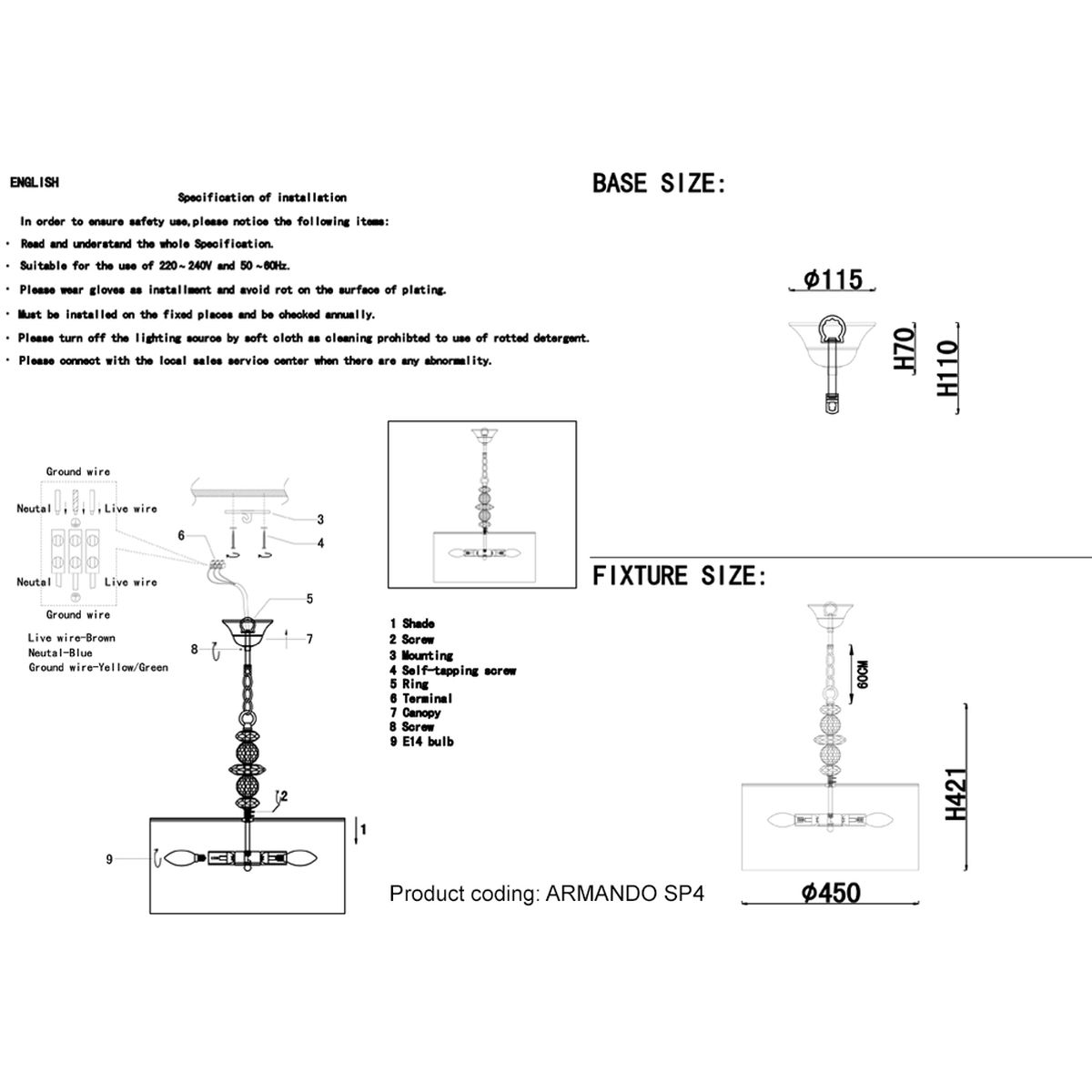 Подвесной светильник Crystal Lux Armando SP4 Chrome 1