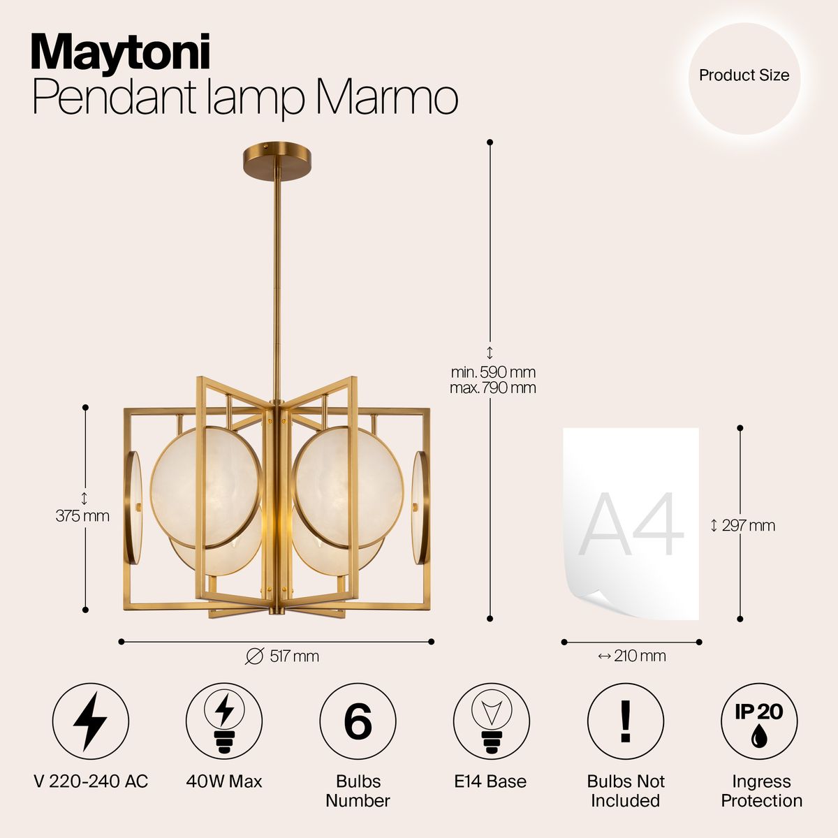 Подвесная люстра Maytoni Marmo MOD099PL-06G 1