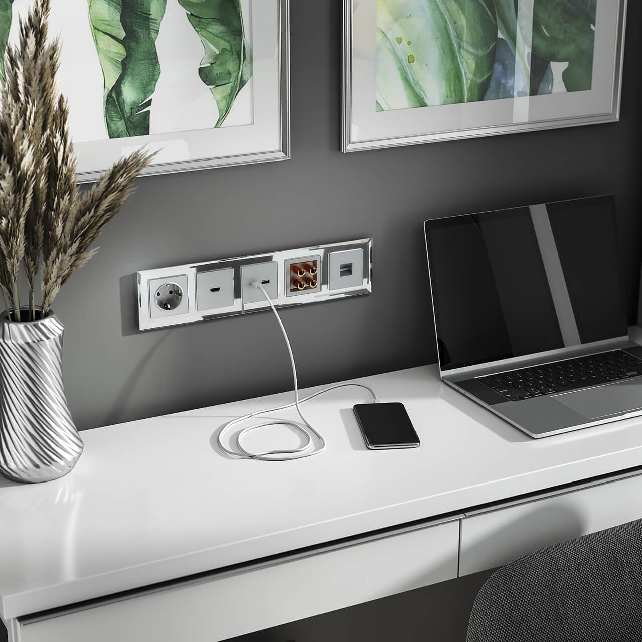 Розетка с заземлением Werkel серебряный W1171006 4690389157707 2