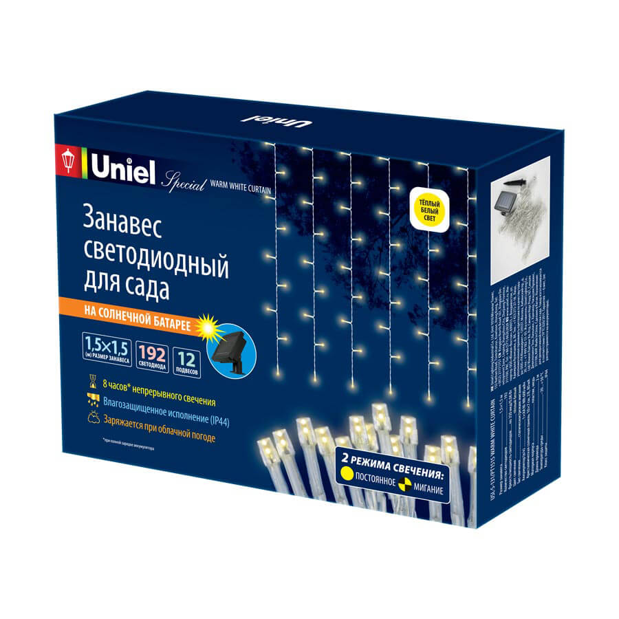 Гирлянда на солнечных батареях Uniel Занавес USL-S-131/PT1515 Warm White Curtain UL-00006538 2