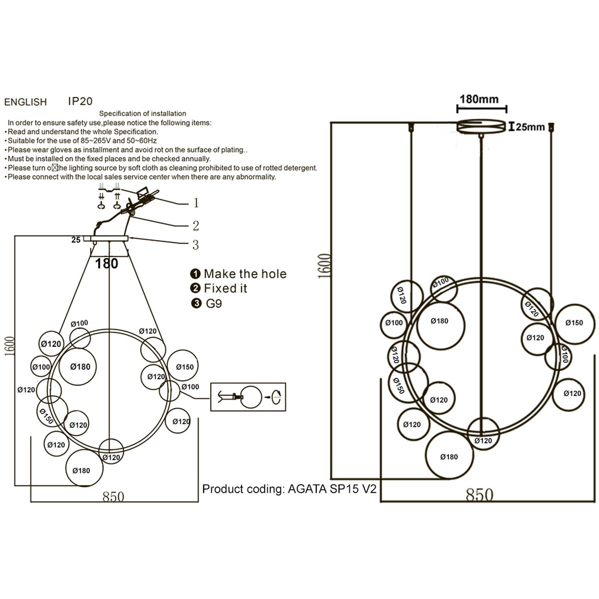 Подвесная люстра Crystal Lux Agata SP15 V2 Gold/Transparente 1