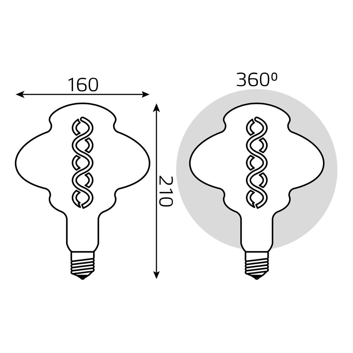 Лампа светодиодная филаментная диммируемая Gauss E27 8W 2400K серая 162802008 3