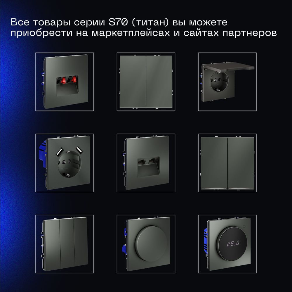 Выключатель встраиваемый Voltum S70 одноклавишный 10А, (титан) VLS010106 1