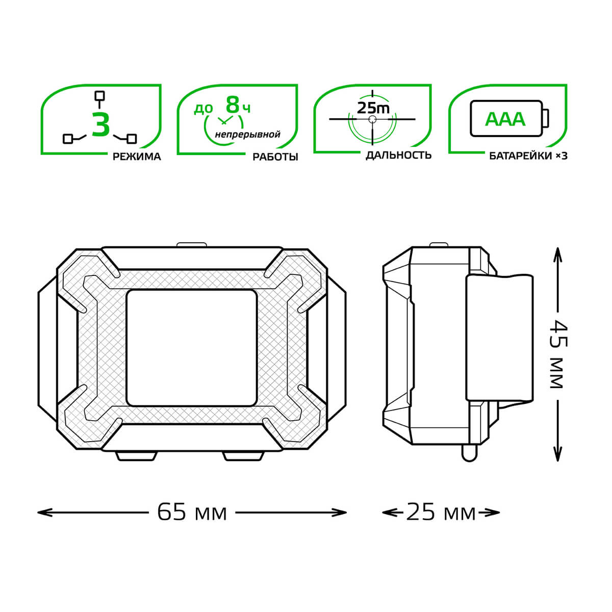 Налобный светодиодный фонарь Gauss от батареек 65х45 180 лм GF304 2