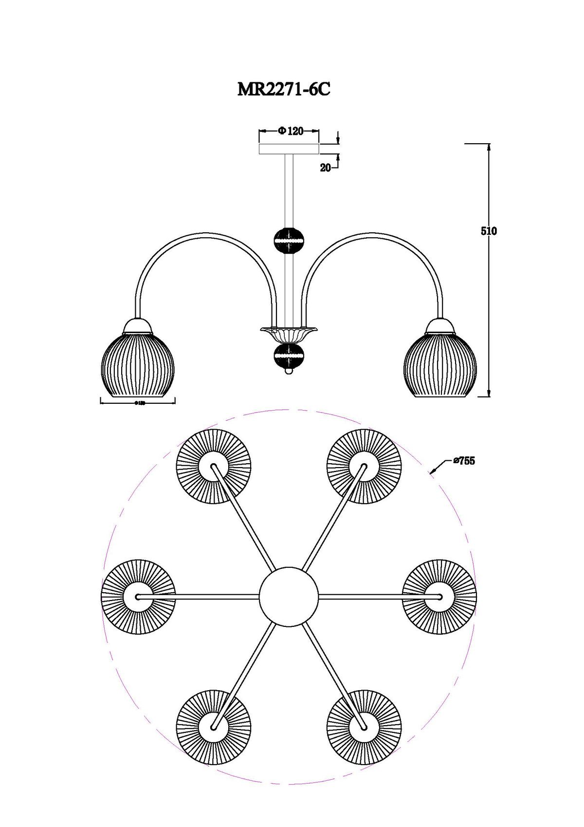 Подвесная люстра MyFar Flora MR2271-6C 1