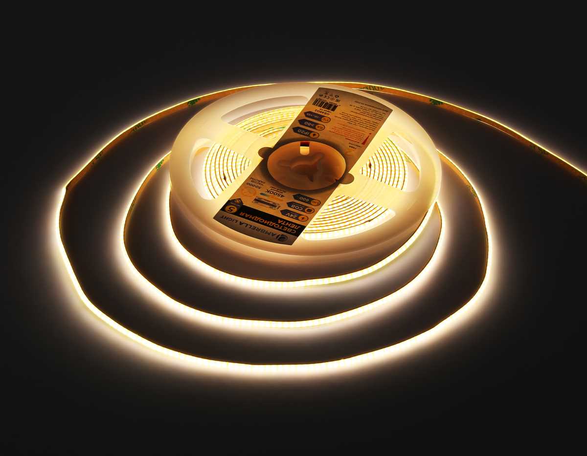 Светодиодная лента Ambrella Light GS4602 COB 384Led/ 7W m/ 24V IP20 4500K/ 5m*3mm*2mm (2 конт.) GS4602 4