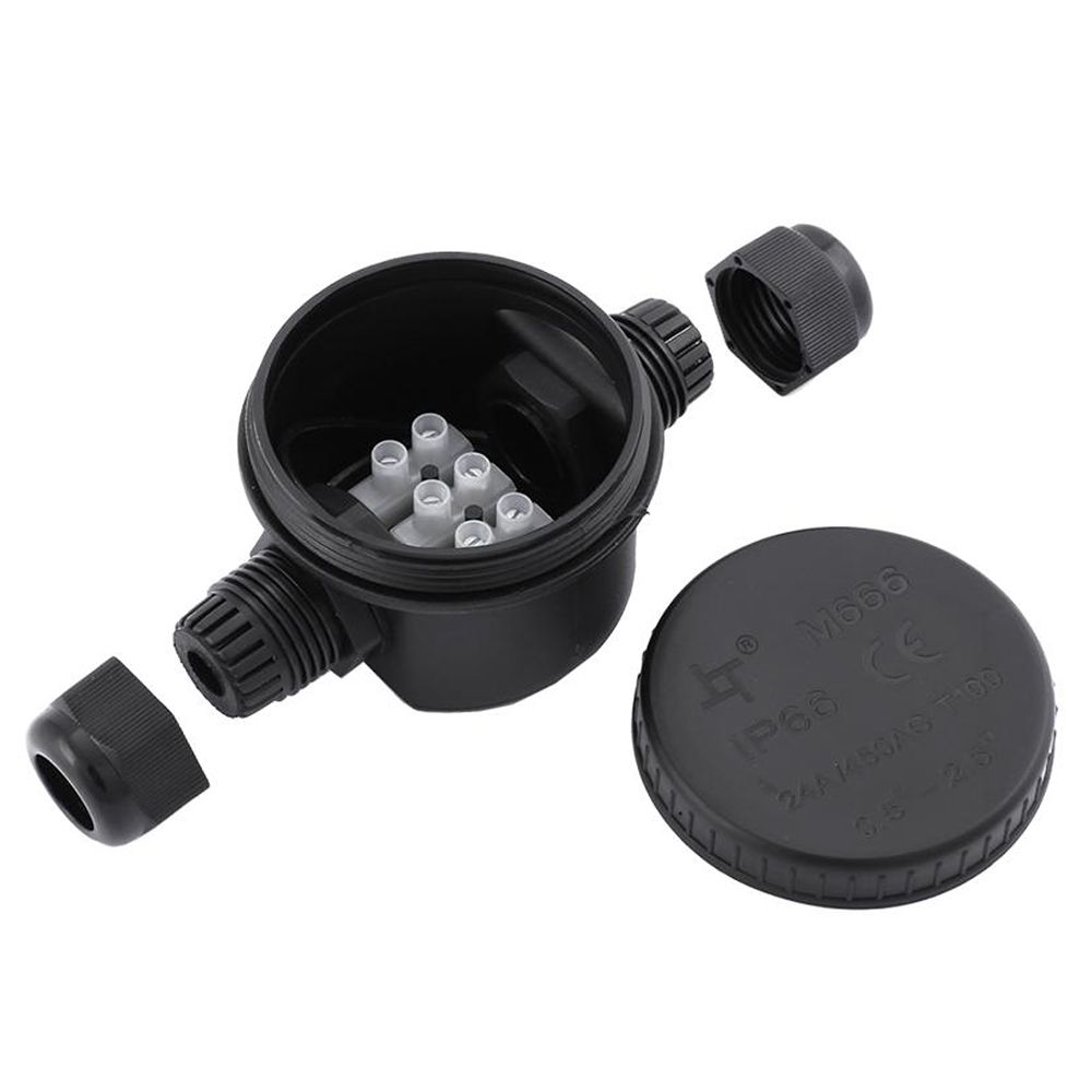 LD544 Коробка распределит. водонепрониц круглая 2 вых. с 3-конт.коннектором, 450V,106х64х46