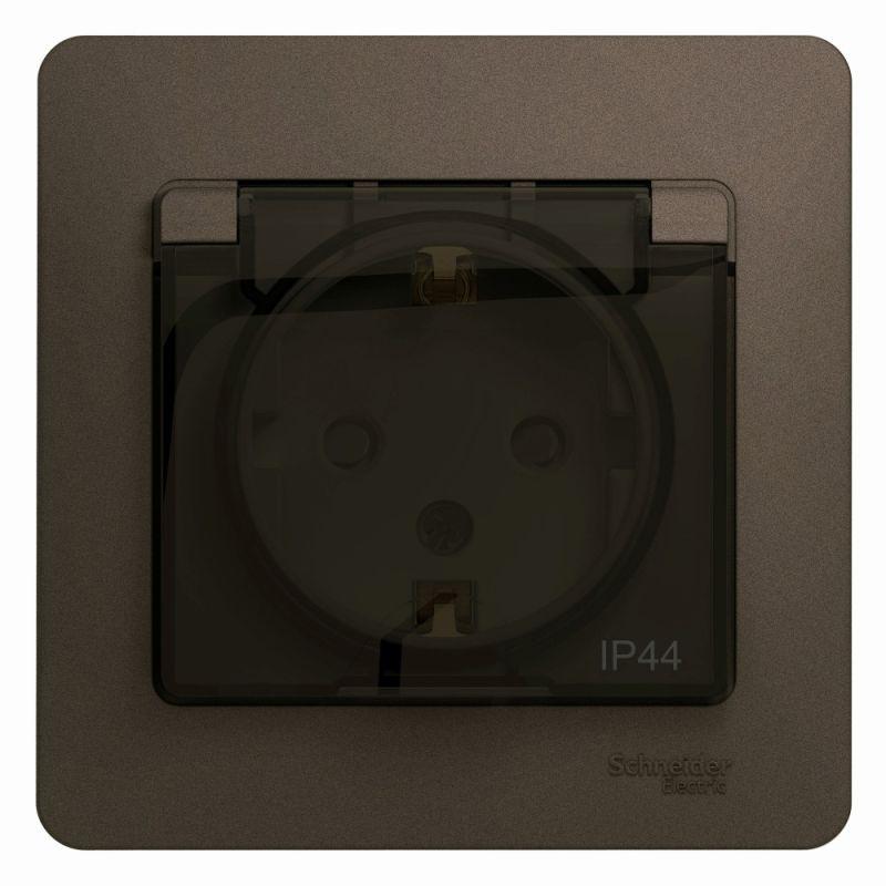 Розетка 2К+З Systeme Electric Glossa 16A 250V со шторками и крышкой шоколад GSL000848