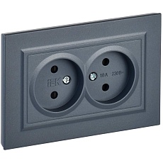 BRITE Розетка 2-местная без заземления с защитными шторками 10А в сборе РСш12-2-БрМ маренго IEK BR-R23-10-K35-F