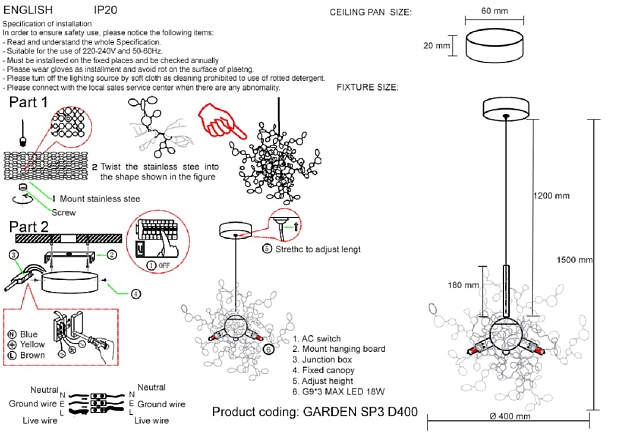 Подвесной светильник Crystal Lux GARDEN SP3 D400 CHROME Фото № 4