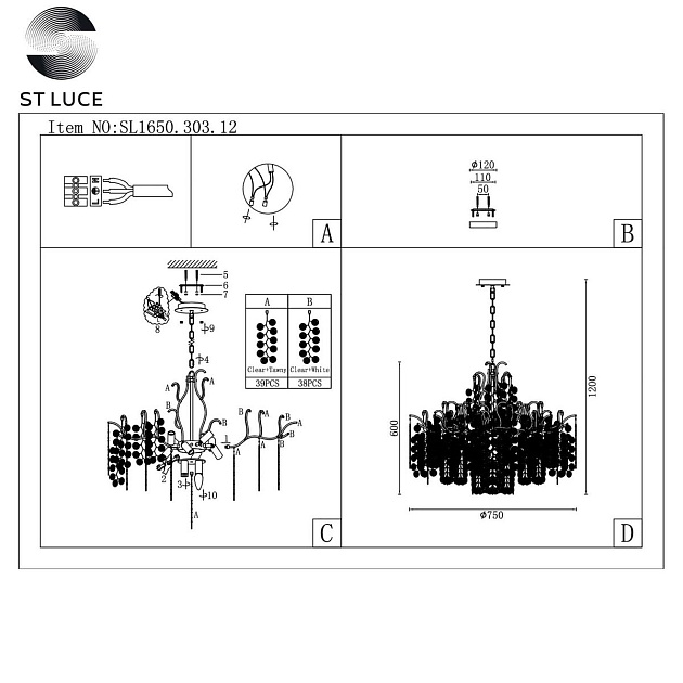 Подвесная люстра ST Luce Ravello SL1650.303.12 изображение 2 Подвесная люстра ST Luce Ravello SL1650.303.12 Фото № 2