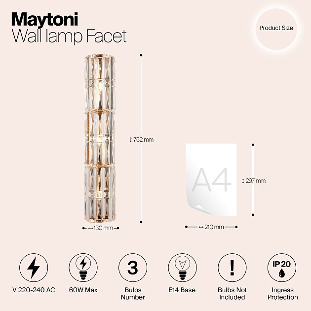 Настенный светильник Maytoni Facet MOD094WL-03G изображение 2 Настенный светильник Maytoni Facet MOD094WL-03G Фото № 2