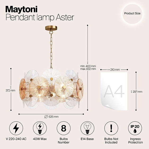 Подвесная люстра Maytoni Aster MOD007PL-08G Фото № 4