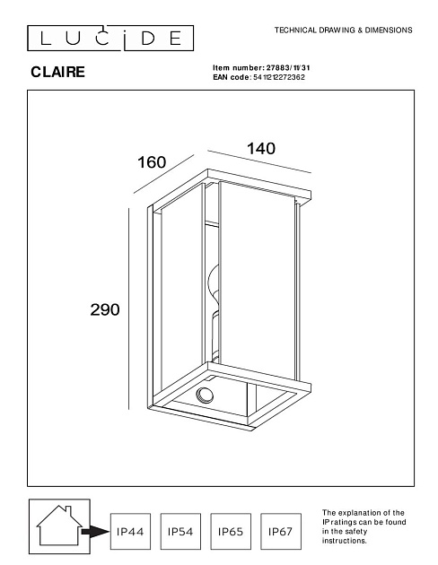 Уличный настенный светильник Lucide Claire 27883/11/31 Фото № 2