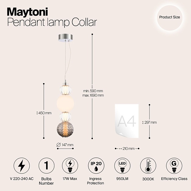 Подвесной светодиодный светильник Maytoni Collar P069PL-L17CH3K изображение 9 Подвесной светодиодный светильник Maytoni Collar P069PL-L17CH3K Фото № 9