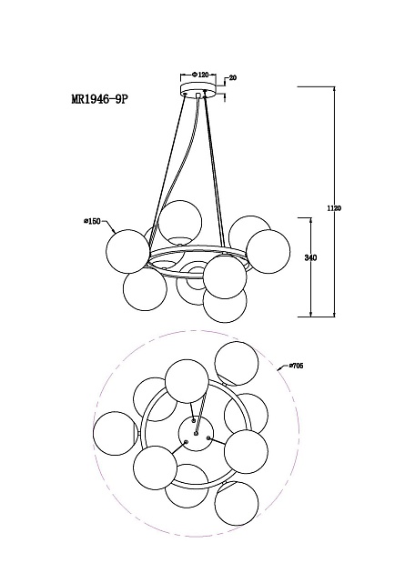 Подвесная люстра MyFar Aerton MR1946-9P Фото № 2