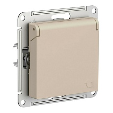 Розетка 2К+З Systeme Electric AtlasDesign 16A 250V со шторками и крышкой песочный ATN001246
