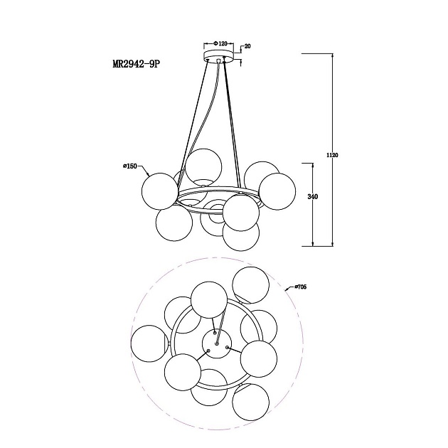 Подвесная люстра MyFar Aerton MR2942-9P Фото № 3
