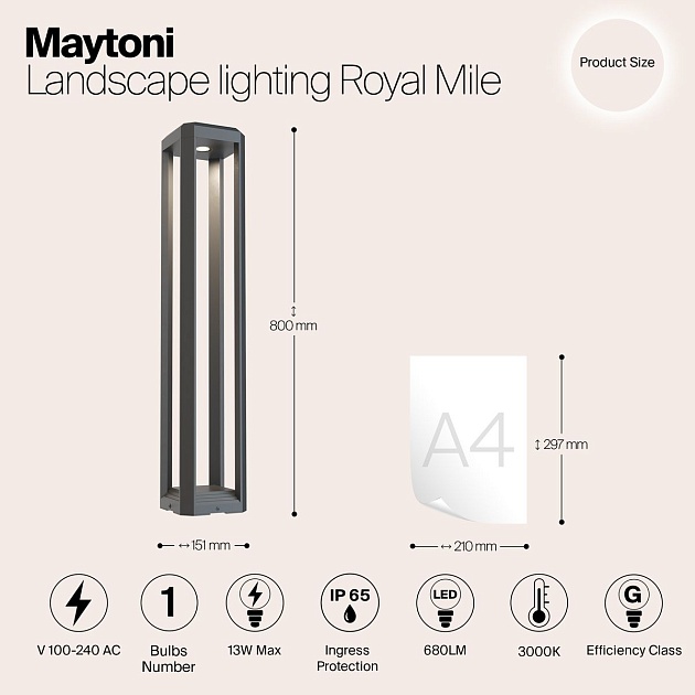 Ландшафтный светодиодный светильник Maytoni Royal Mile O019FL-L12GR3K изображение 2 Ландшафтный светодиодный светильник Maytoni Royal Mile O019FL-L12GR3K Фото № 2