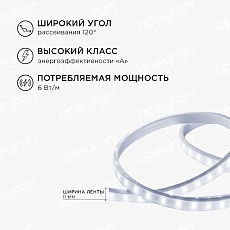 Светодиодная влагозащищенная лента Apeyron 6W/m 60LED/m 2835SMD холодный белый 5M 10-55 1