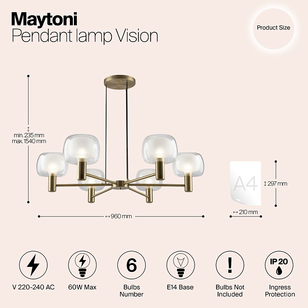Подвесная люстра Maytoni Vision MOD411PL-06G Фото № 3