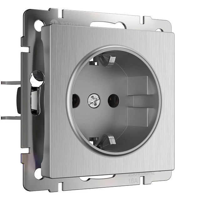 Розетка с заземлением Werkel cеребряный рифленый W1171009 4690389159701 Фото № 1