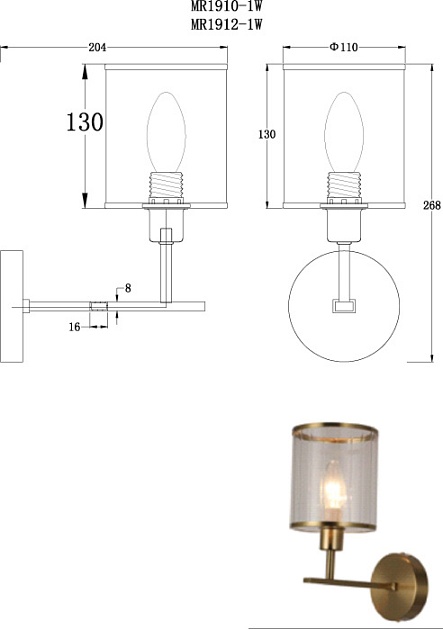 Бра MyFar Alen MR1912-1W изображение 2 Бра MyFar Alen MR1912-1W Фото № 2