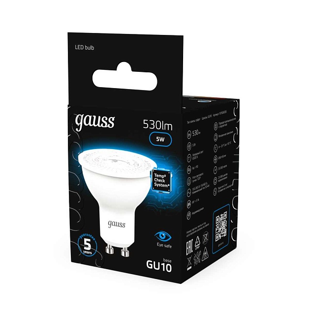 Лампа светодиодная Gauss GU10 5W 6500K матовая 101506305 изображение 9 Лампа светодиодная Gauss GU10 5W 6500K матовая 101506305 Фото № 9