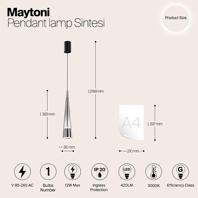 Подвесной светодиодный светильник Maytoni Sintesi P090PL-L12CH3K Фото № 2