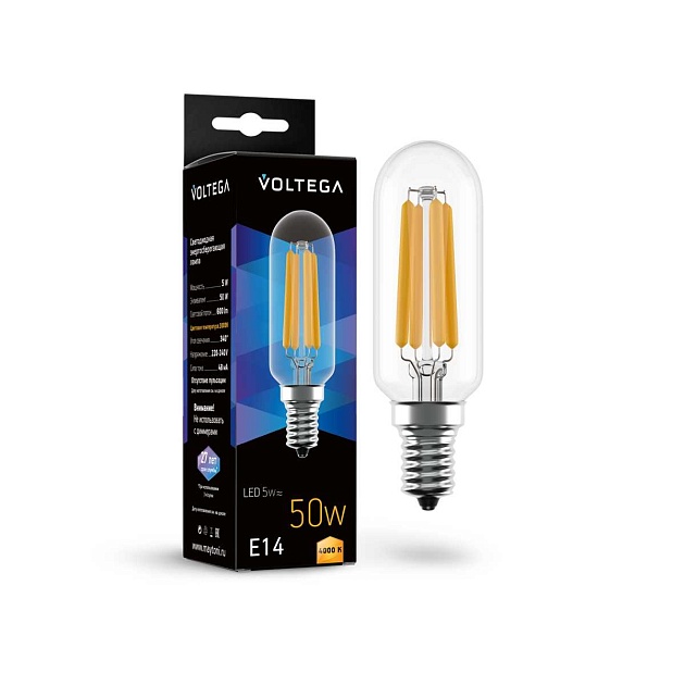 Лампа светодиодная Voltega E14 5W 4000K прозрачная 7267 Фото № 1