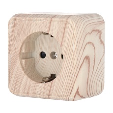 Розетка LK Studio открытой установки с заземляющими контактами и защитными шторками (сосна) 813225 1