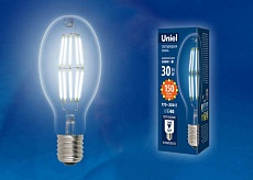 Лампа светодиодная филаментная Uniel E40 30W 6500K прозрачная LED-ED90-30W/DW/E40/CL GLP05TR UL-00003761 1