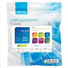 Светодиодная влагозащищенная лента Apeyron 14,4W/m 60Led/m 5050SMD дневной белый 5M 00-144 1