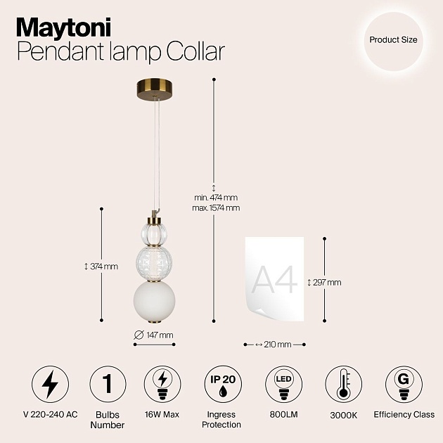Подвесной светодиодный светильник Maytoni Collar P069PL-L16G3K изображение 9 Подвесной светодиодный светильник Maytoni Collar P069PL-L16G3K Фото № 9