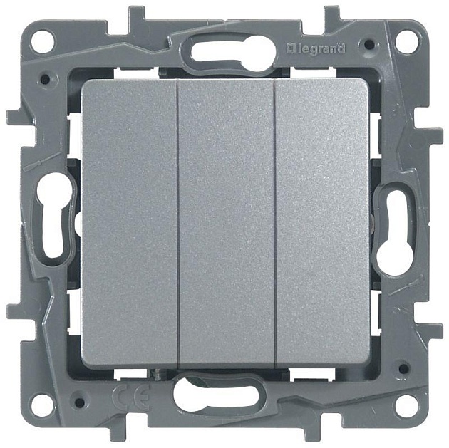 Выключатель трехклавишный Legrand Etika 10A 250V алюминий 672413 Фото № 1
