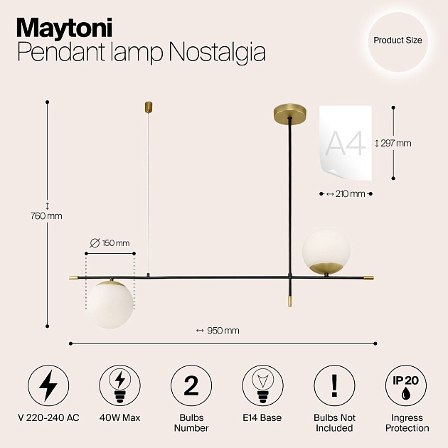 Подвесной светильник Maytoni Nostalgia MOD048PL-02G изображение 8 Подвесной светильник Maytoni Nostalgia MOD048PL-02G Фото № 8