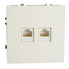 Розетка компьютерная 2-местная RJ-45 (механизм), STEKKER,  серия Эмили, RST00-5111-01, белый фарфор, soft touch 49874 1