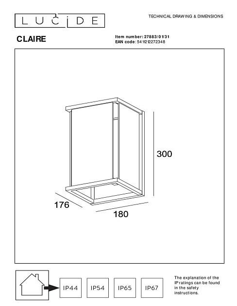 Уличный настенный светильник Lucide Claire 27883/01/31 изображение 2 Уличный настенный светильник Lucide Claire 27883/01/31 Фото № 2