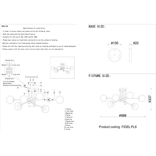 Потолочная люстра Crystal Lux Fidel PL6 Black Фото № 2
